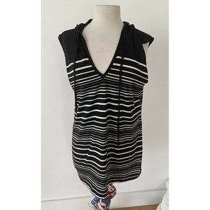 Wearabouts Women's Swim Cover Up Dress Stretch  Sleeveless Hooded Stripes Size L